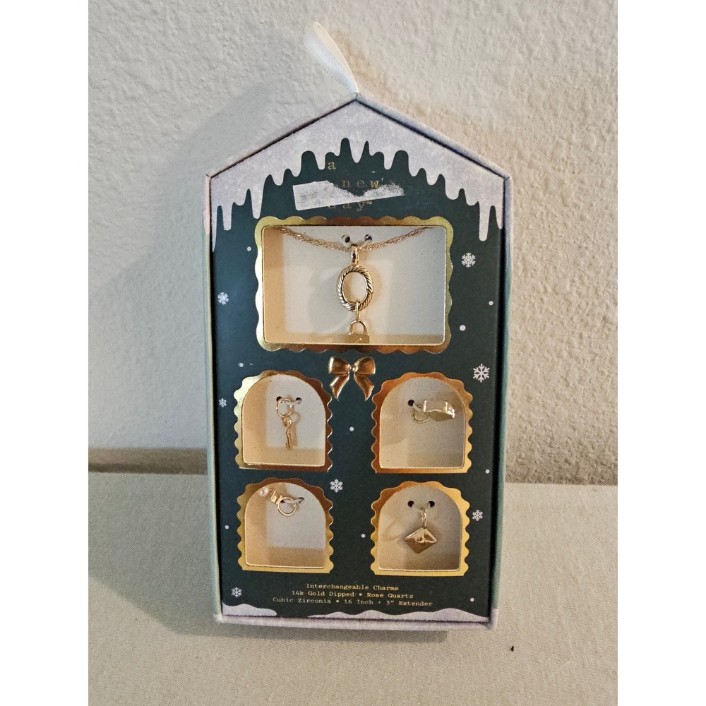 A New Day Necklace Set Gold Dipped Rose Quartz Interchangeable Charms